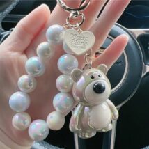 Brelok do kluczy, perłowy Miś z koralikami Kremowy BRL366K