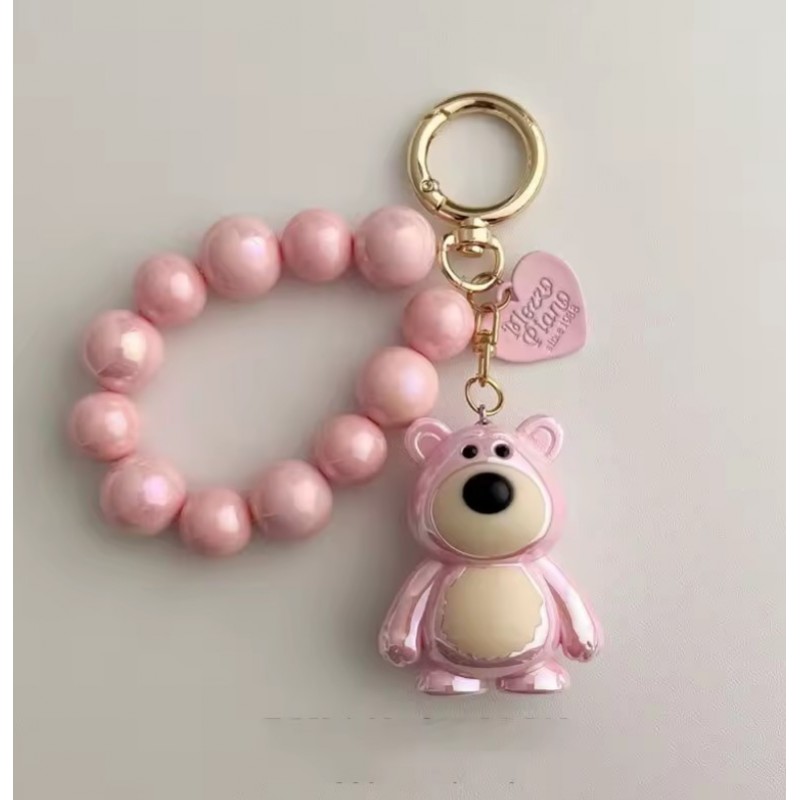 Brelok do kluczy, perłowy Miś z koralikami Różowy BRL366R - obrazek 3