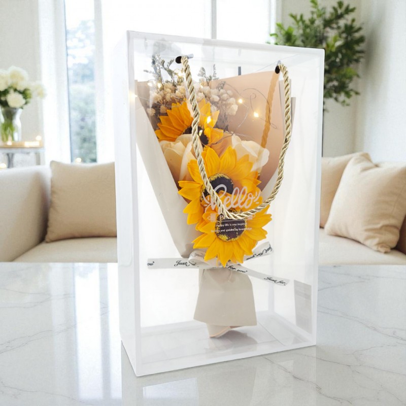 Bukiet zapachowych kwiatów mydlanych w pudełku na prezent, świecące LED BUK15