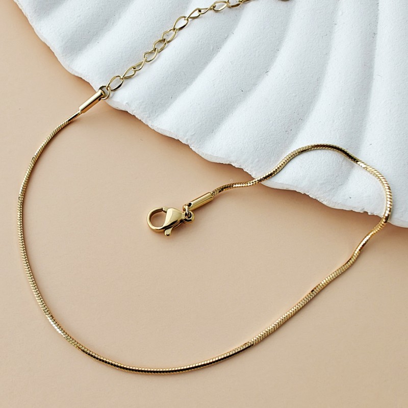 Bransoletka na stopę stal chirurgiczna pozłacana 14k złotem, żyłka - BST1560 - obrazek 3