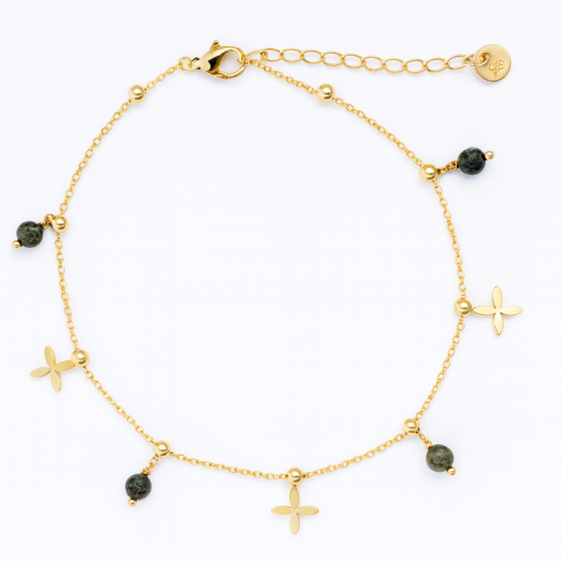 Bransoletka na stopę stal chirurgiczna pozłacana 14k złotem, kamienie - BST1561 - obrazek 3