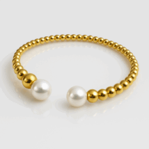 Bransoletka na rękę stal chirurgiczna pozłacana 14k złotem, perły BST1563