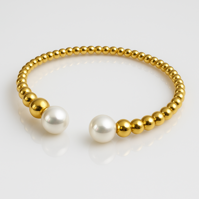 Bransoletka na rękę stal chirurgiczna pozłacana 14k złotem, perły BST1563