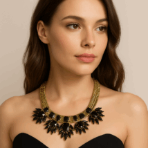 Naszyjnik złota kolia, czarne kryształy efektowne N167CZ