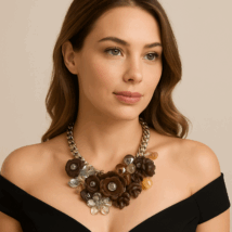 Efektowna Kolia naszyjnik, Kwiaty Szklane brązowe N74BR