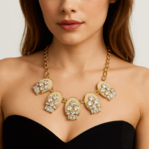 Naszyjnik kolia kremowy cyrkonie, złoty łańcuch N105