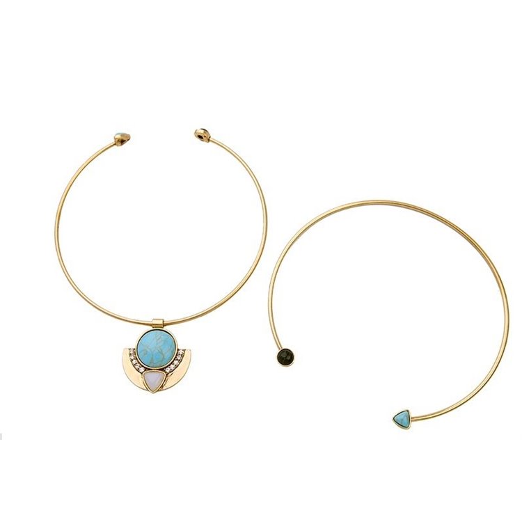 NASZYJNIK KOLIA PODWÓJNA OBRĘCZ BLUE STONE N229 - obrazek 3