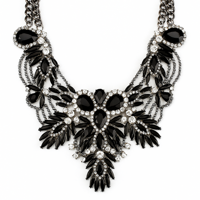 Naszyjnik, kolia kryształowa, cyrkonie efektowna czerń N347CZ