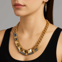 Kolia naszyjnik szpice, szara, złoty łańcuch N401