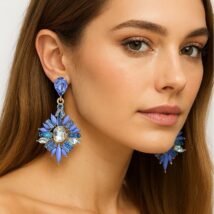 Kolczyki ROZETKI efektowne, wiszące kryształy fiolet, niebieski K566