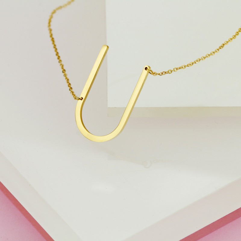 Naszyjnik stal chirurgiczna literka U platerowana złotem NST995U - obrazek 3