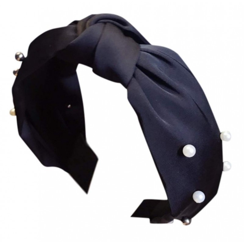 Opaska turban z materiału gruba czerń perełki O227CZ - obrazek 3