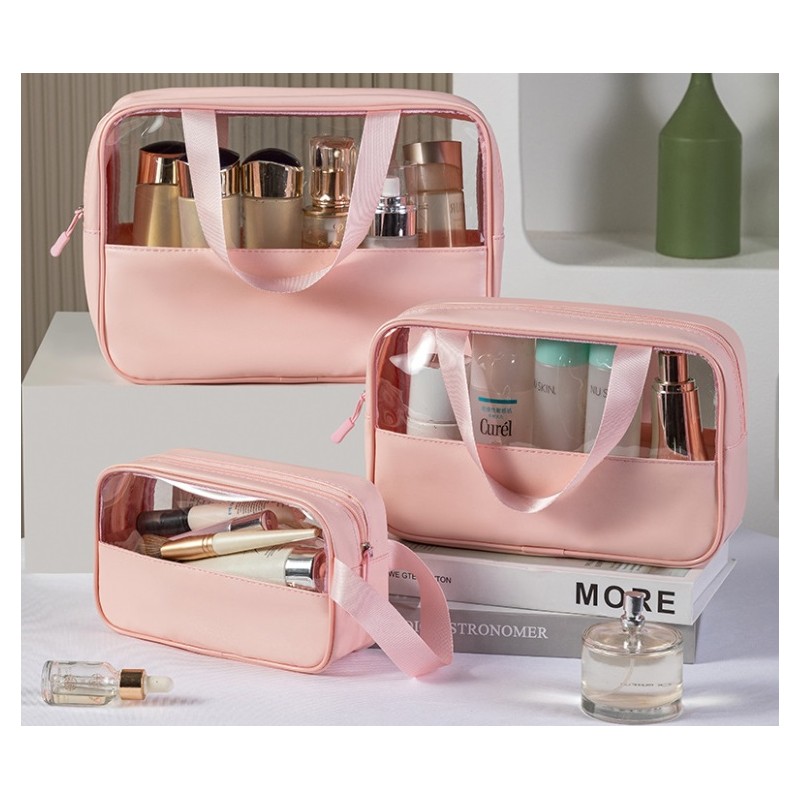 Kosmetyczka rozkładana przenośna kuferek rozmiar M etui pudrowy róż KS89 - obrazek 3