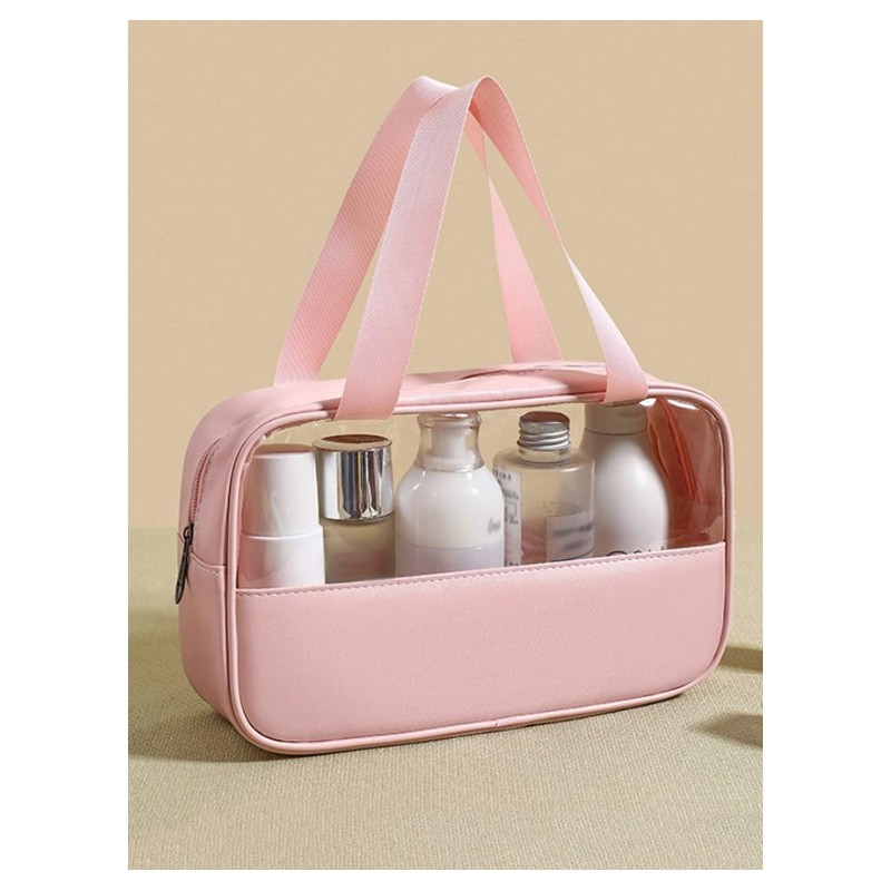 Kosmetyczka rozkładana przenośna kuferek rozmiar M etui pudrowy róż KS89 - obrazek 4