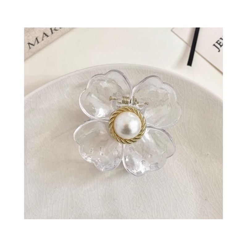 Spinka do włosów klamra XL kwiat transparentny złoty perła 6,5 x 6,5 cm SP271 - obrazek 3