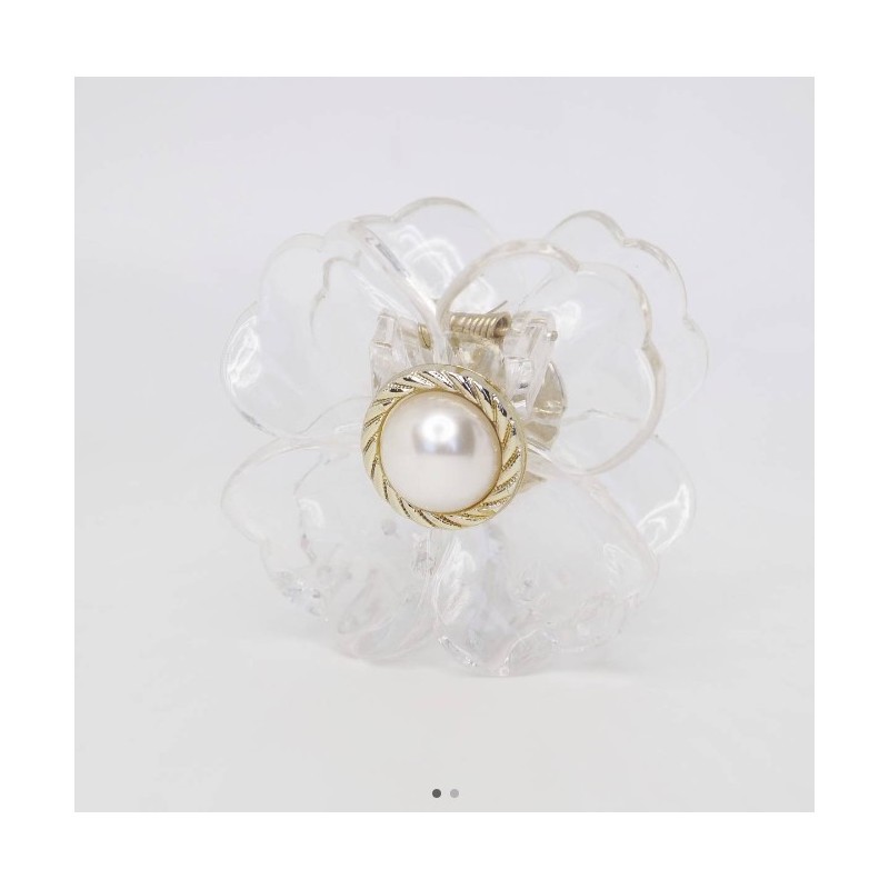 Spinka do włosów klamra XL kwiat transparentny złoty perła 6,5 x 6,5 cm SP271 - obrazek 4