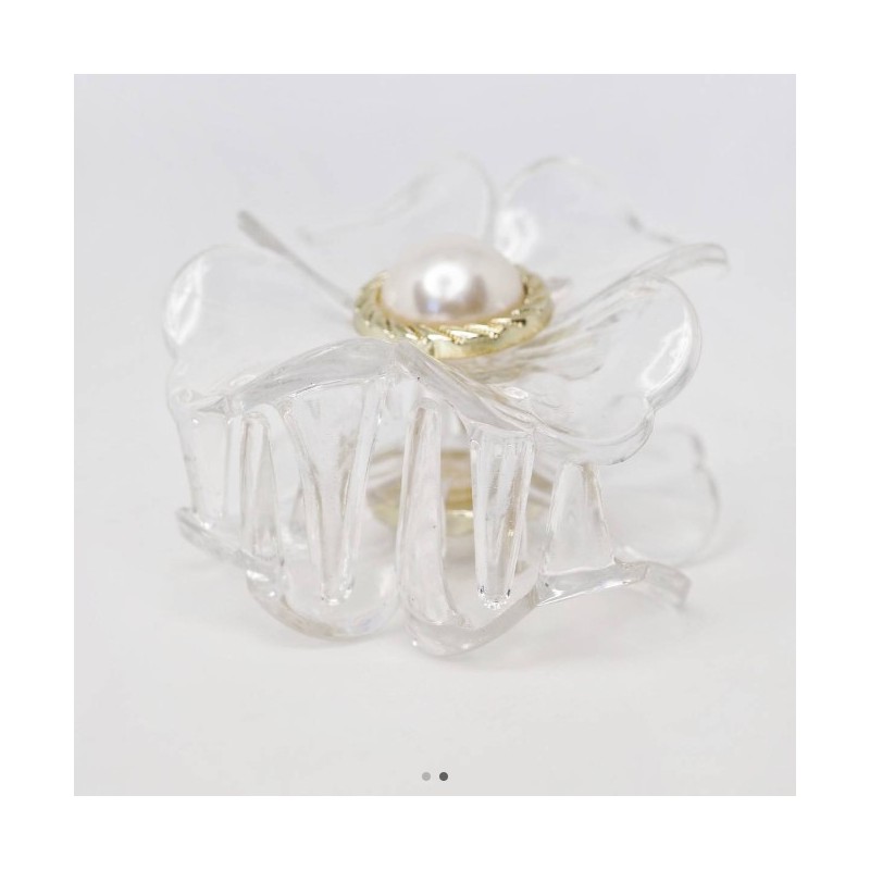 Spinka do włosów klamra XL kwiat transparentny złoty perła 6,5 x 6,5 cm SP271 - obrazek 5