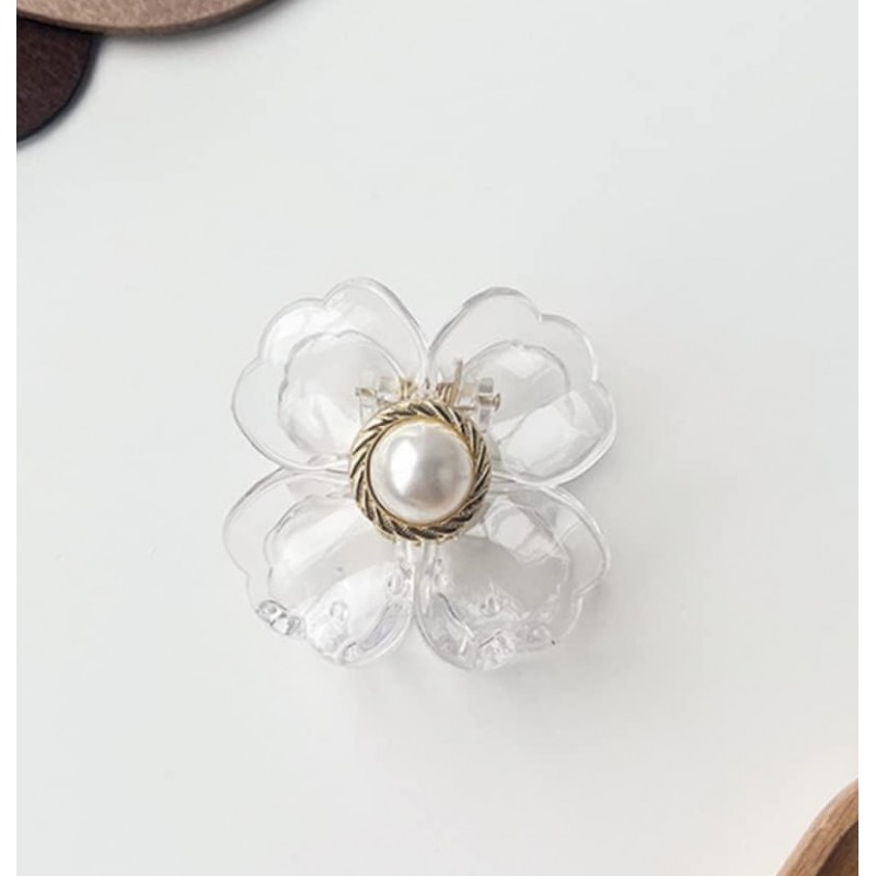 Spinka do włosów klamra XL kwiat transparentny złoty perła 6,5 x 6,5 cm SP271 - obrazek 6