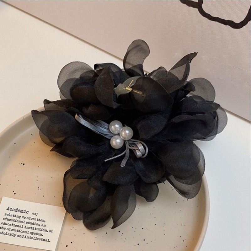 Duża kokarda tiulowa z perełkami, spinka do włosów, klamra SP323CZ - obrazek 3