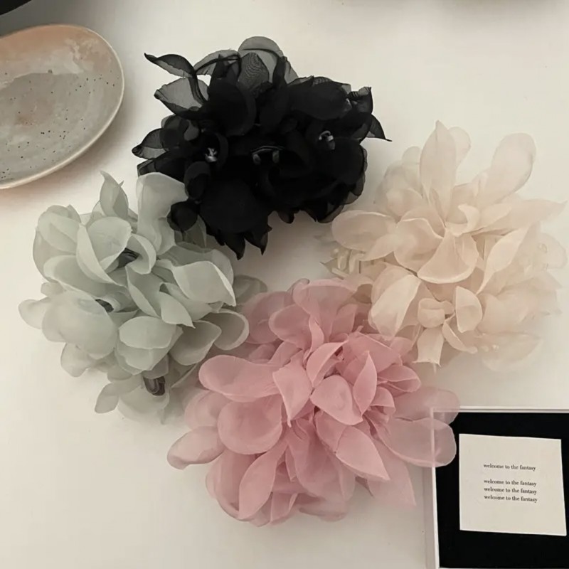 Duża kokarda tiulowa z perełkami, spinka do włosów, klamra SP323CZ - obrazek 6