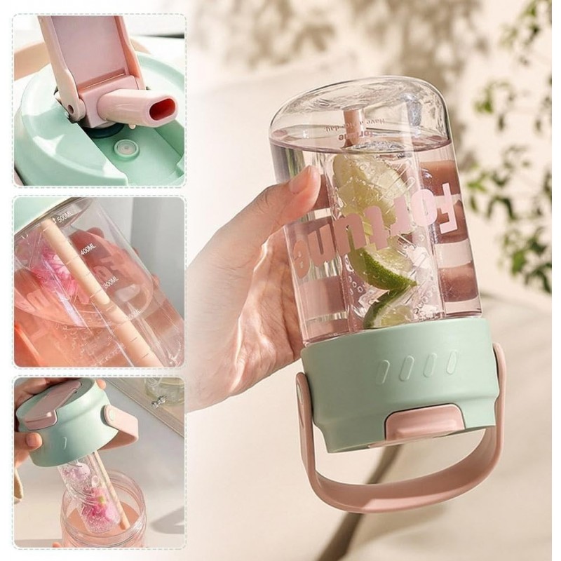 Butelka, bidon na wodę z koszyczkiem i słomką 800 ML Lucky BD36 - obrazek 7