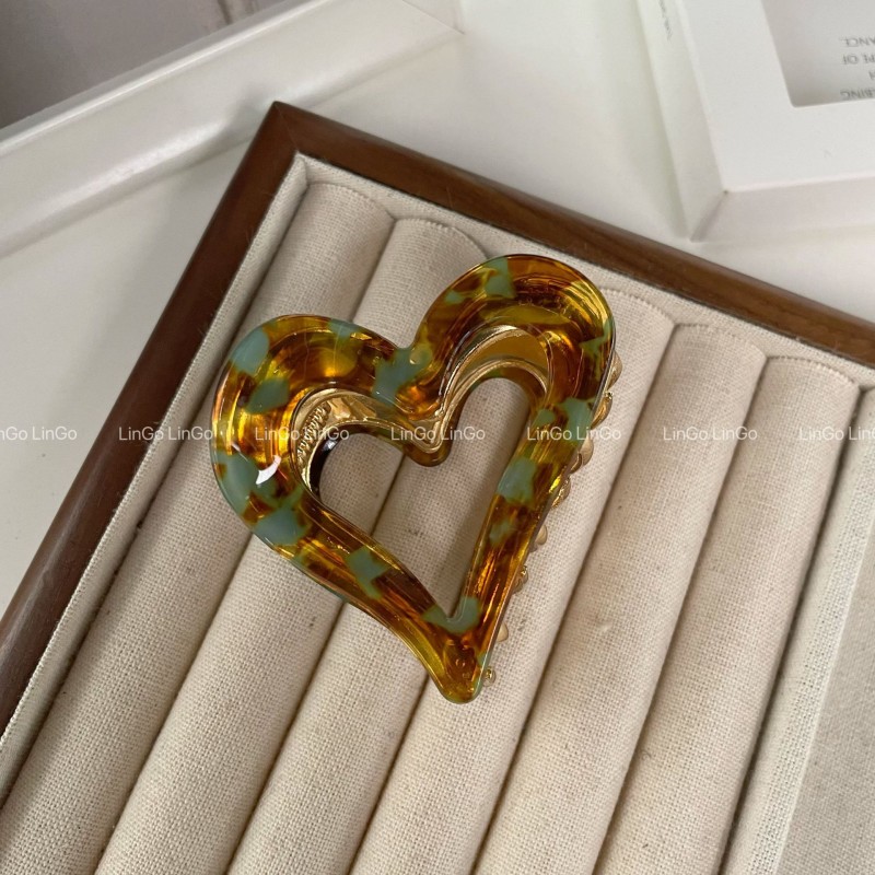 Spinka do włosów, klamra metalowa SERCE panterka zielona 6cm SP341ZIE - obrazek 3