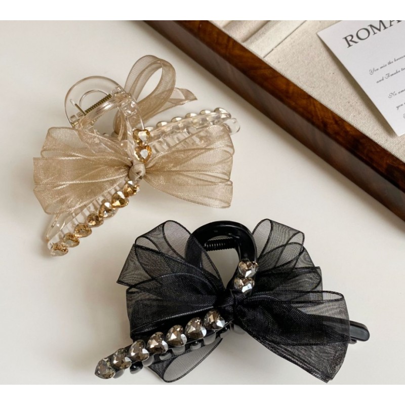 Spinka klamra do włosów z serduszkami i kokardą XL 11x5 cm czarna SP343CZ - obrazek 5