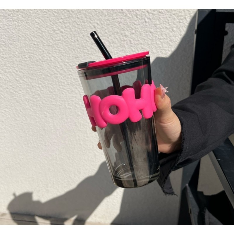 Kubek z kolorowego szkła na Kawę Herbatę ze słomką i zamknięciem 400 ML CUP14 - obrazek 4