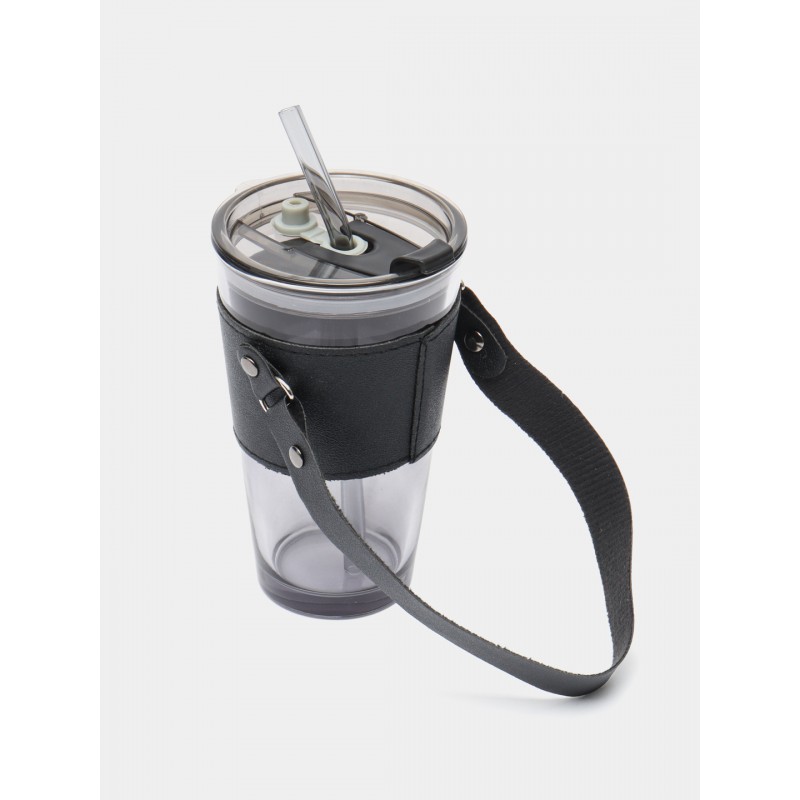 Kubek z kolorowego szkła na Kawę Herbatę ze słomką i zamknięciem 450 ML CUP09GRAF - obrazek 4