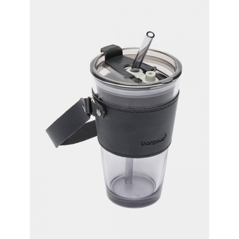 Kubek z kolorowego szkła na Kawę Herbatę ze słomką i zamknięciem 450 ML CUP09GRAF - obrazek 5