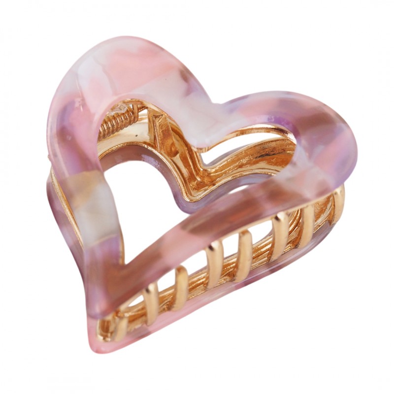 Spinka do włosów, klamra metalowa SERCE panterka kremowa 6cm SP341K - obrazek 4