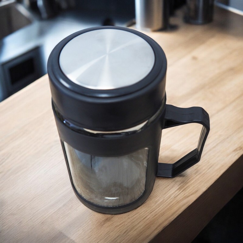 Kubek bidon ze szkła na Kawę Herbatę z uchwytem czarny 500 ML CUP18CZ - obrazek 3