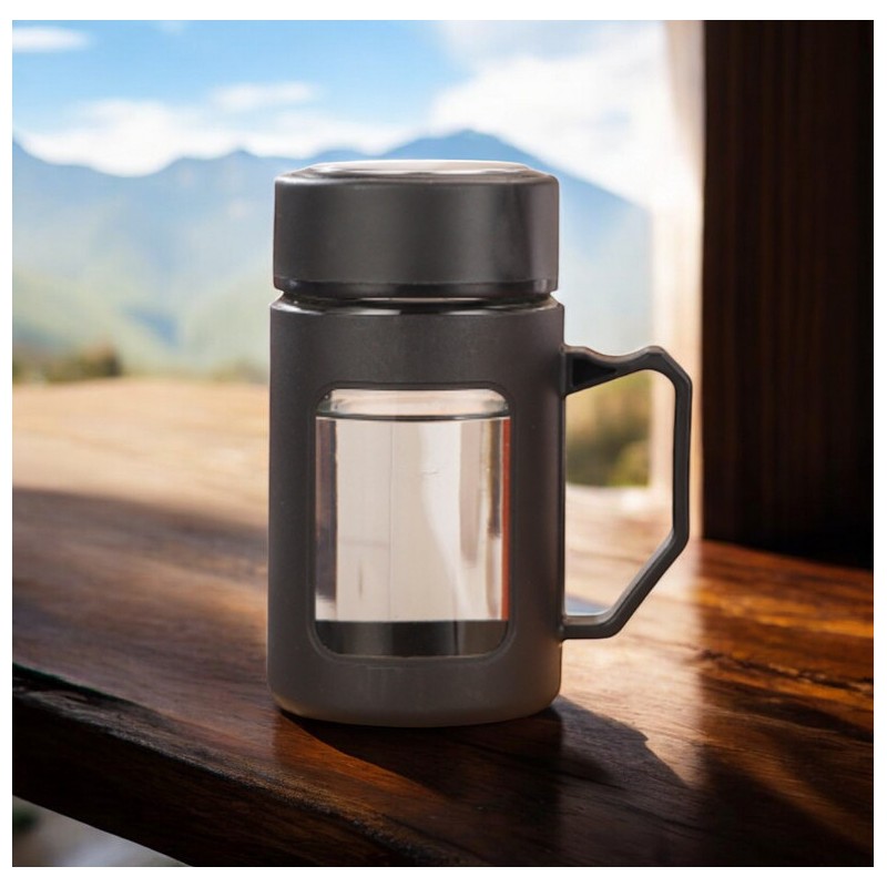 Kubek bidon ze szkła na Kawę Herbatę z uchwytem czarny 500 ML CUP18CZ - obrazek 4