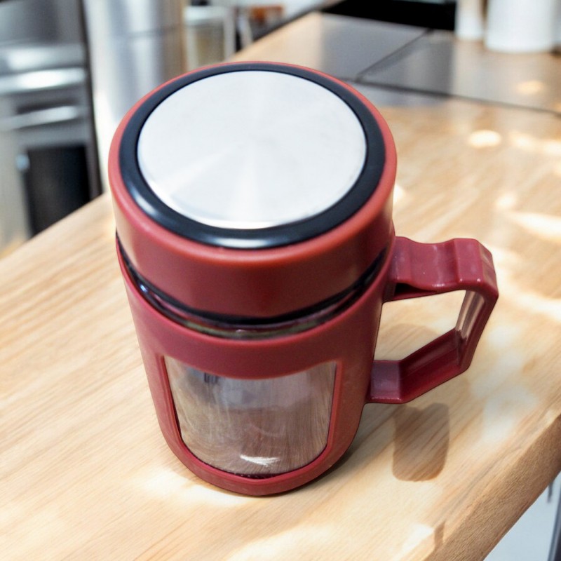 Kubek bidon ze szkła na Kawę Herbatę z uchwytem czerwony 500 ML CUP18CZE - obrazek 4