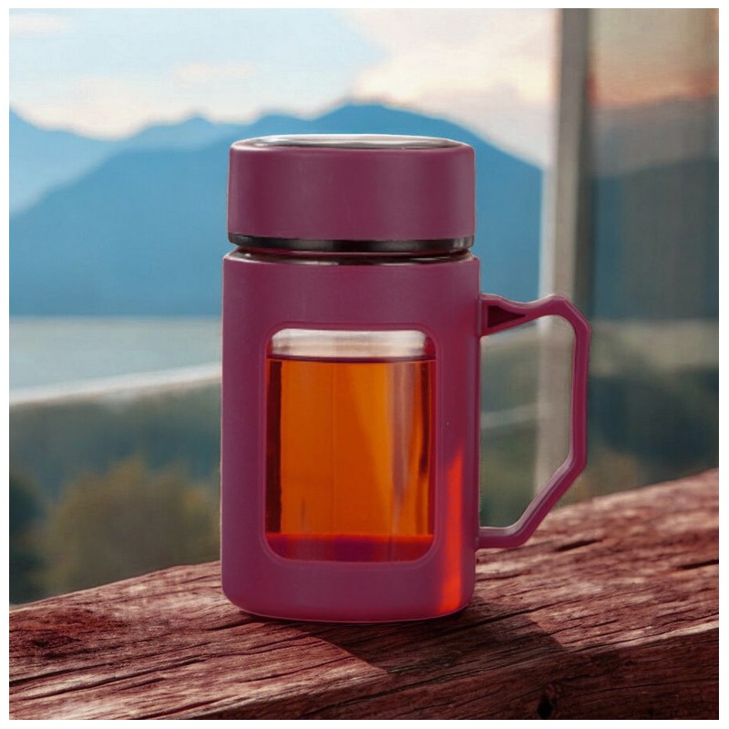 Kubek bidon ze szkła na Kawę Herbatę z uchwytem czerwony 500 ML CUP18CZE - obrazek 5