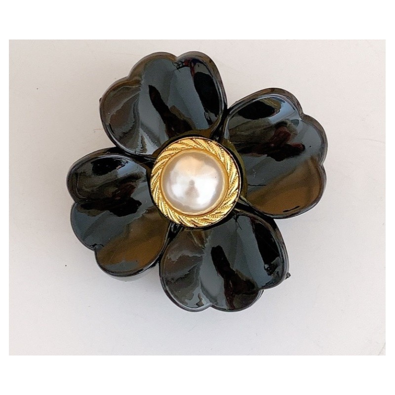 Spinka do włosów, klamra kwiat z perłą czarna SP355CZ - obrazek 3