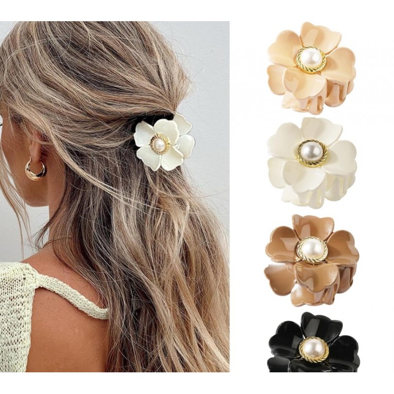 Spinka do włosów, klamra kwiat z perłą czarna SP355CZ - obrazek 4