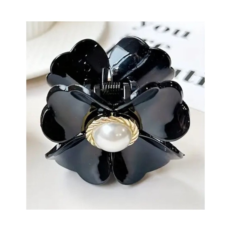 Spinka do włosów, klamra kwiat z perłą czarna SP355CZ - obrazek 6