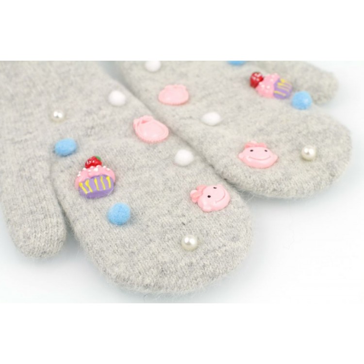 RĘKAWICZKI CUTE REK113 SZAROŚĆ - obrazek 4