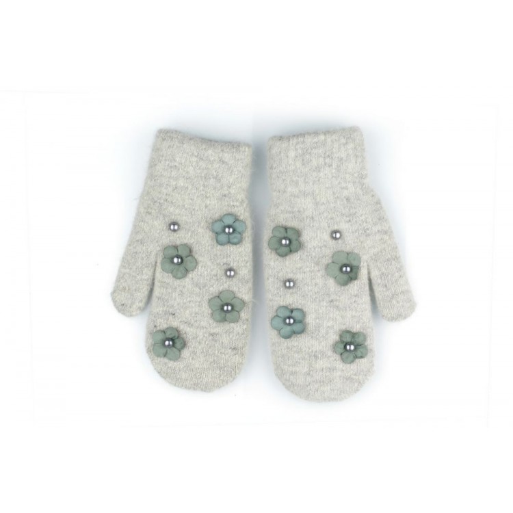RĘKAWICZKI CUTE KWIATY I PEREŁKI SZARE REK128 - obrazek 3