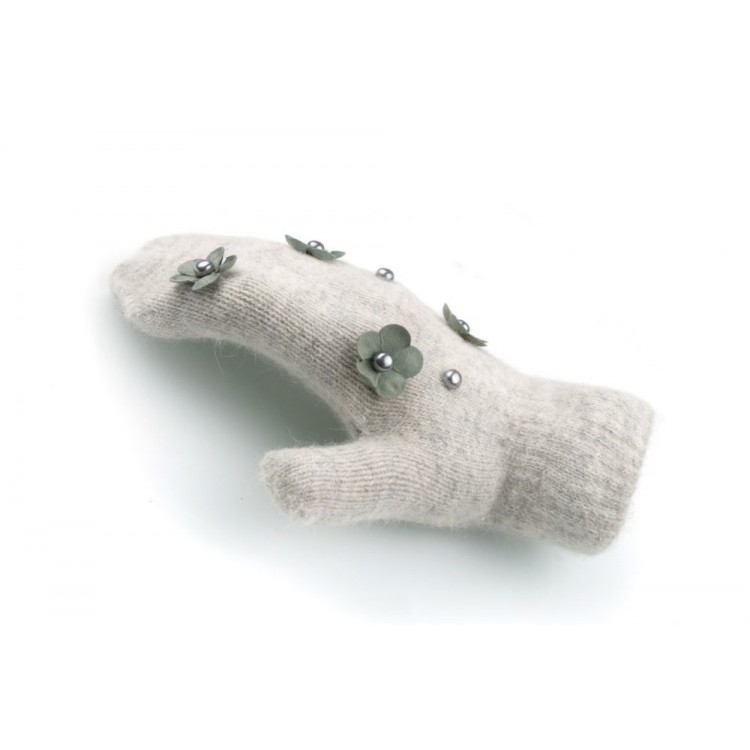 RĘKAWICZKI CUTE KWIATY I PEREŁKI SZARE REK128 - obrazek 5