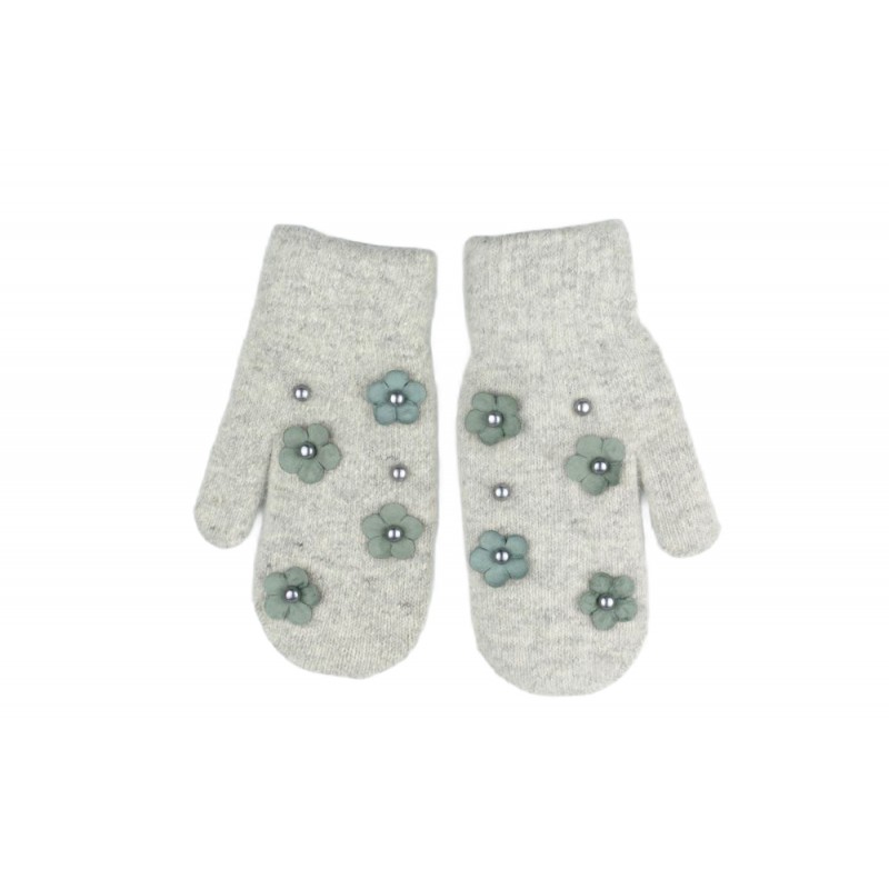 RĘKAWICZKI CUTE KWIATY I PEREŁKI SZARE REK128 - obrazek 6