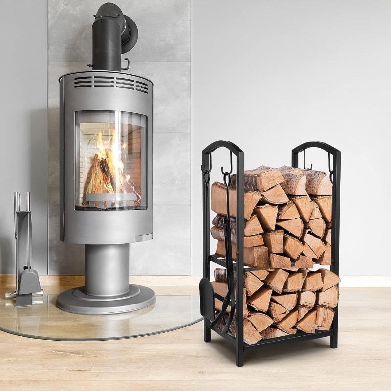 Stojak, Kosz metalowy na drewno kominkowe z akcesoriami 73x40x30cm SND05 - obrazek 4