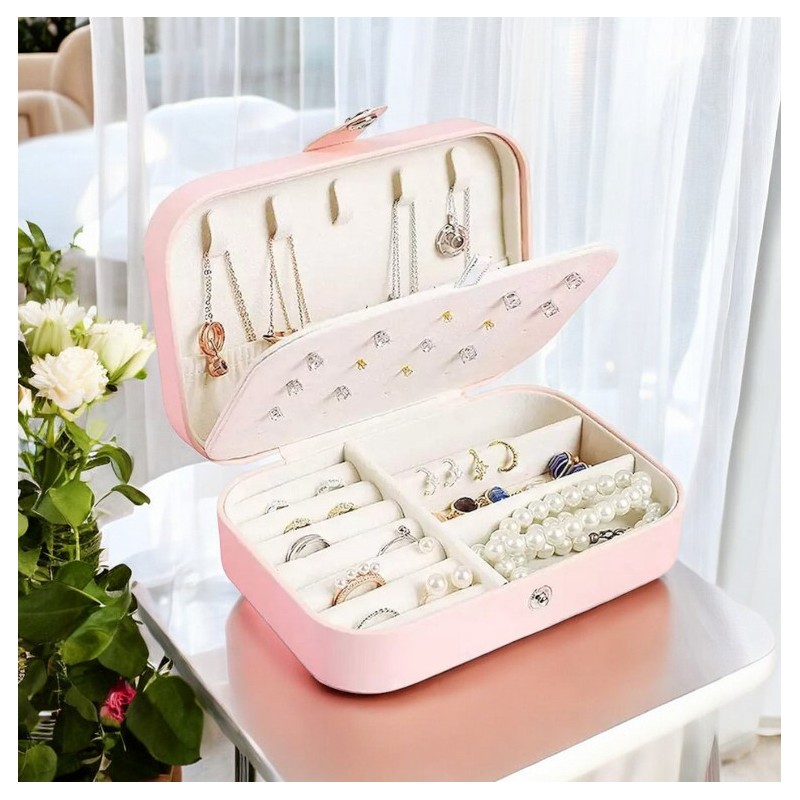 Szkatułka na biżuterię, etui, organizer, pudełko różowe PD160R - obrazek 4