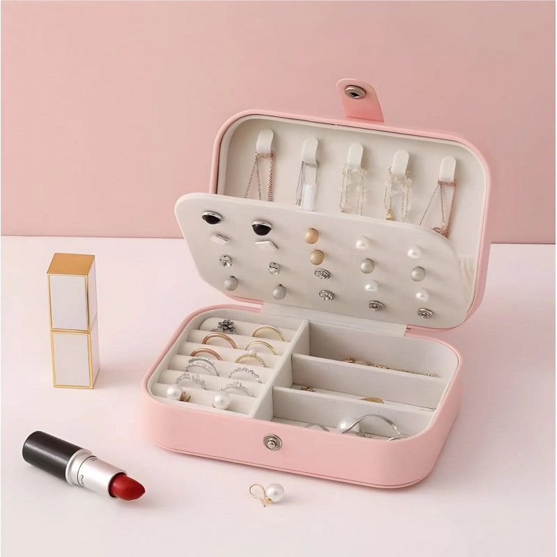 Szkatułka na biżuterię, etui, organizer, pudełko różowe PD160R - obrazek 5