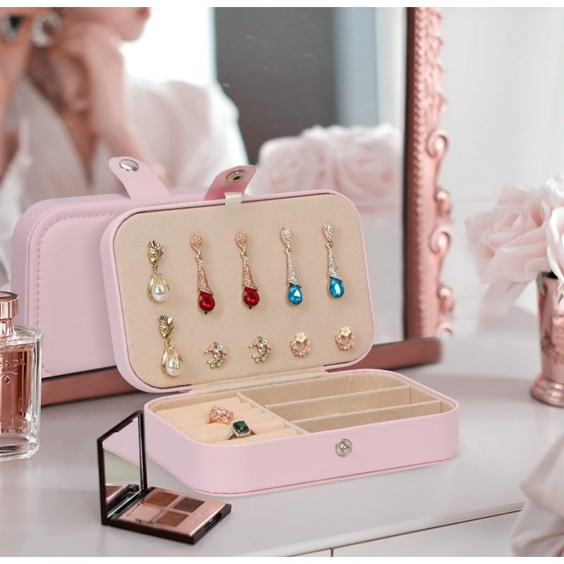 Szkatułka na biżuterię, etui, organizer, pudełko różowe PD160R - obrazek 6