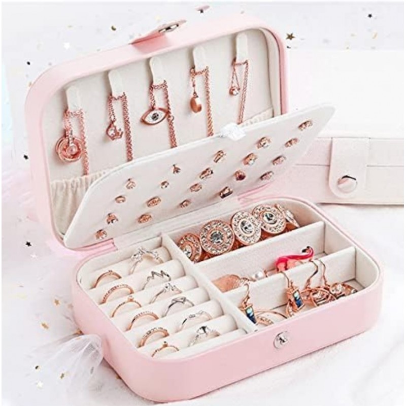 Szkatułka na biżuterię, etui, organizer, pudełko różowe PD160R - obrazek 7