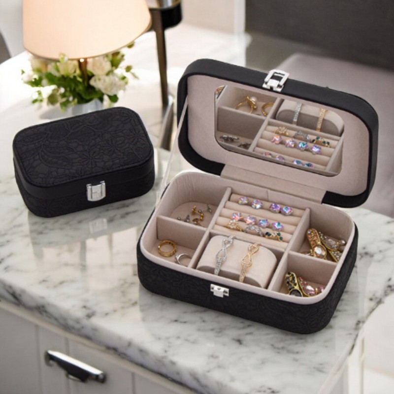 Szkatułka na biżuterię, etui, organizer, pudełko czarna koronka PD157CZ - obrazek 4