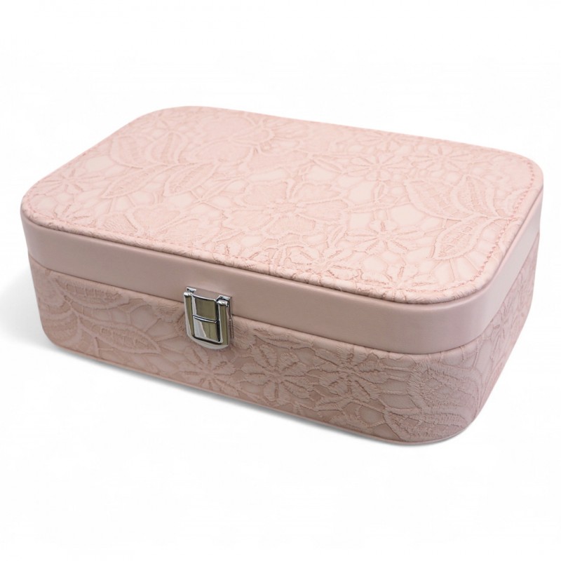 Szkatułka na biżuterię, etui, organizer, pudełko różowa koronka PD157R - obrazek 3
