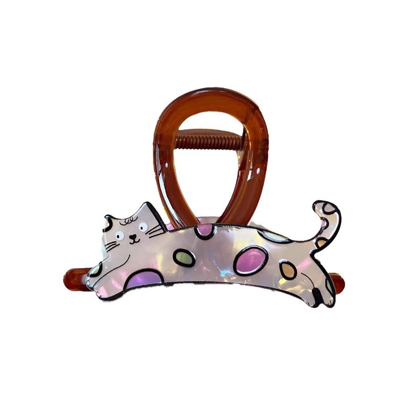 Spinka klamra do włosów brązowa XL kot, rybka masa perłowa 8x6cm SP369 - obrazek 3